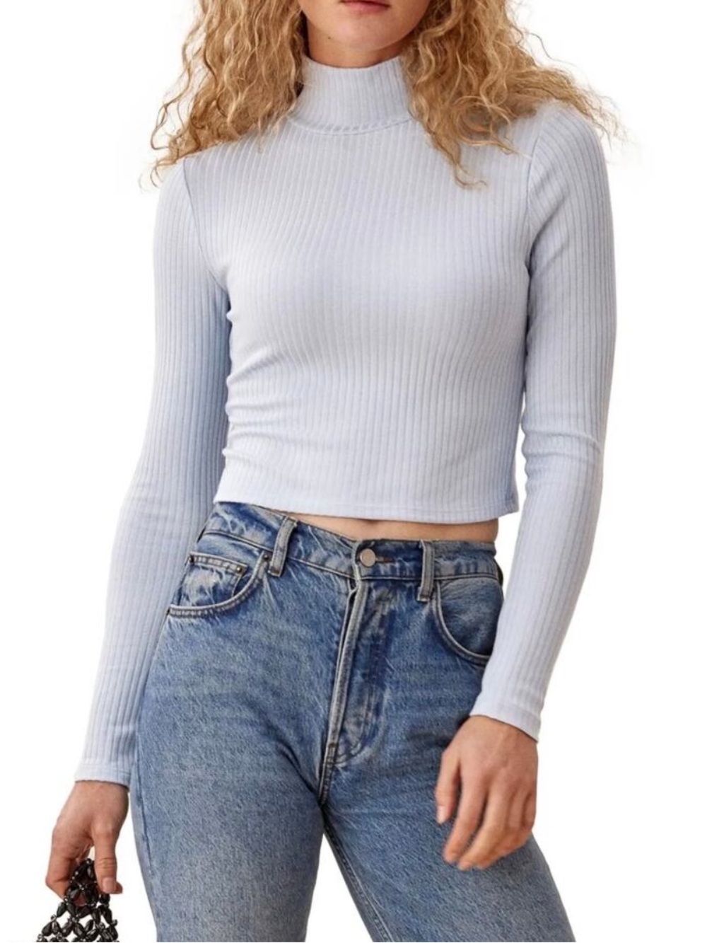 Reformation Jeans Valeria Ribbed Crop Turtleneck Long Sleeve Top